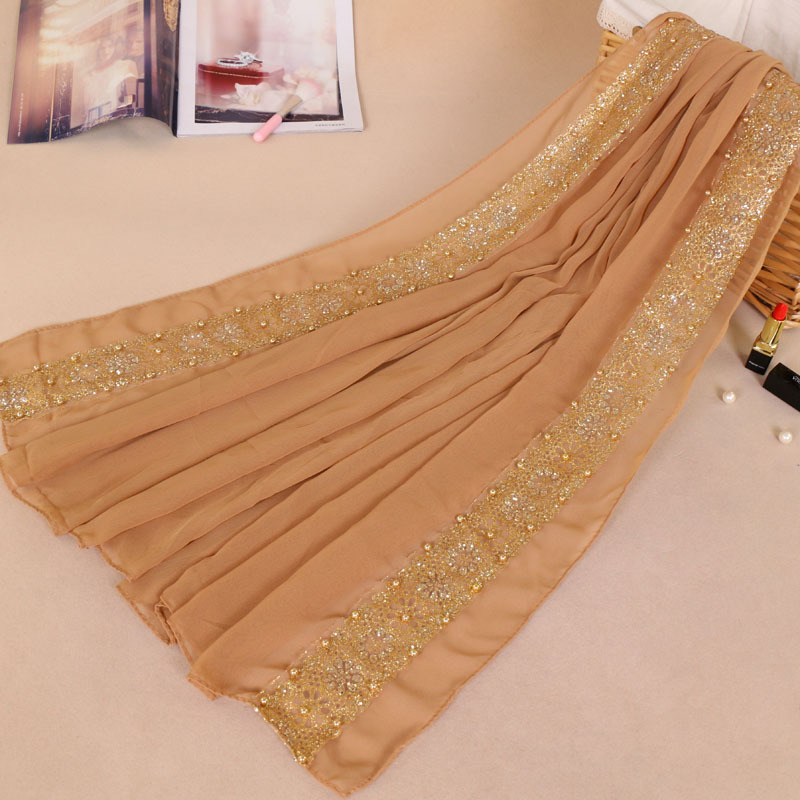 Muslim bronzing pearl chiffon headscarf