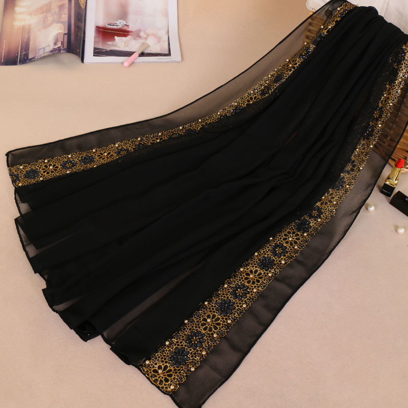 Muslim bronzing pearl chiffon headscarf
