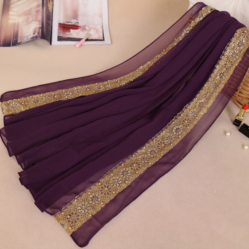 Muslim bronzing pearl chiffon headscarf