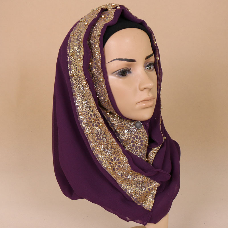 Muslim bronzing pearl chiffon headscarf