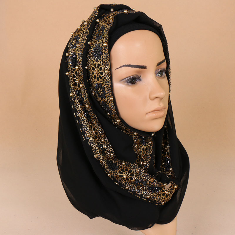 Muslim bronzing pearl chiffon headscarf