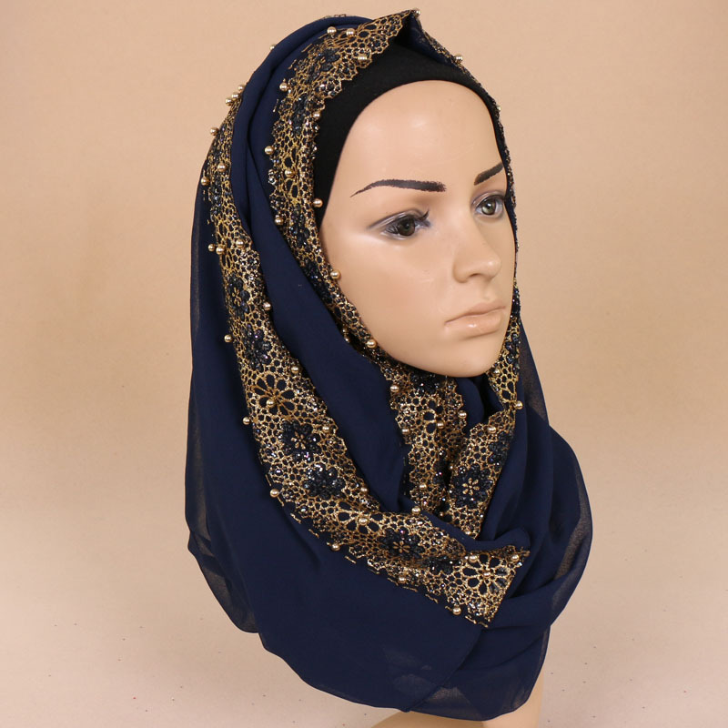 Muslim bronzing pearl chiffon headscarf
