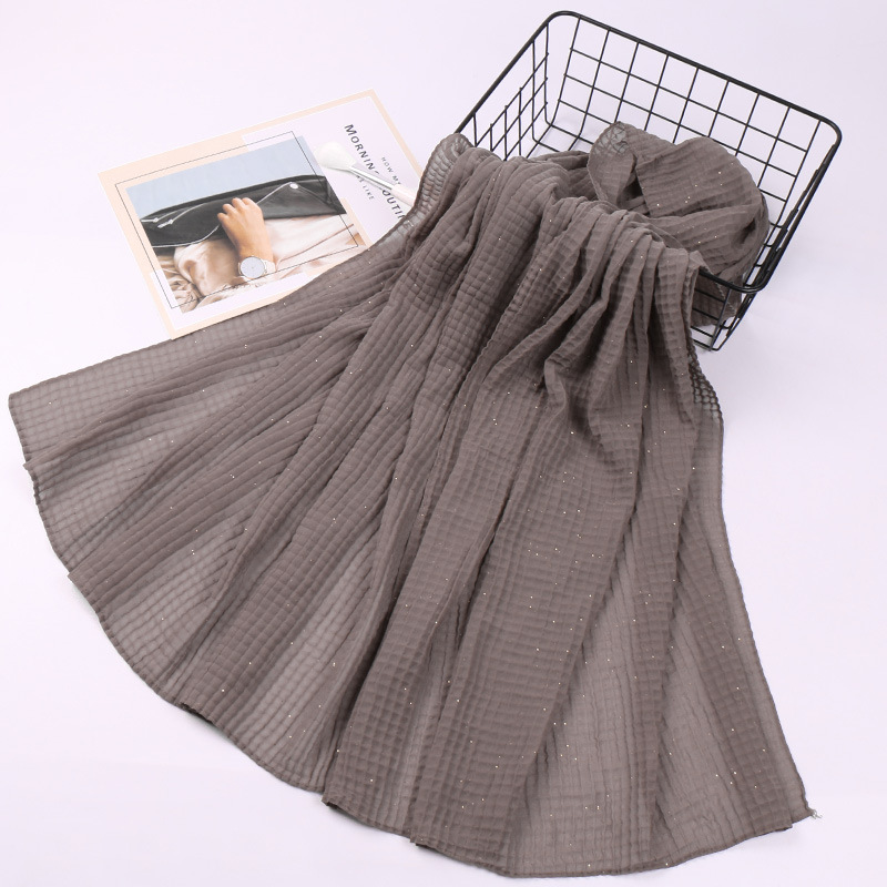 Checkered Crumpled Pearl Chiffon Square Scarf