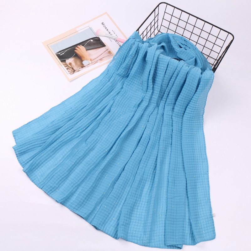 Checkered Crumpled Pearl Chiffon Square Scarf