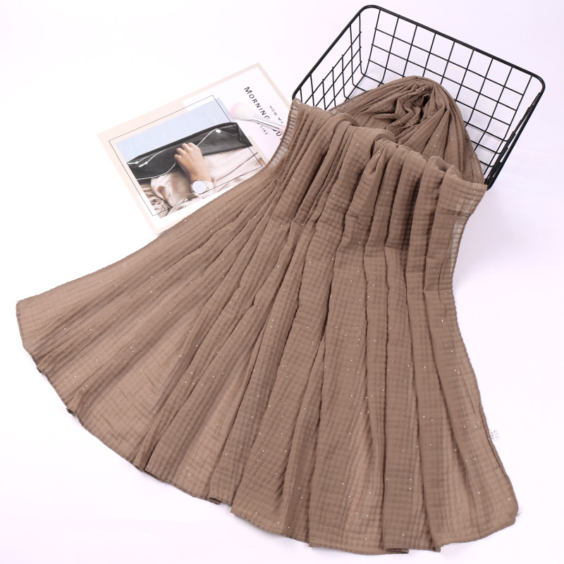 Checkered Crumpled Pearl Chiffon Square Scarf