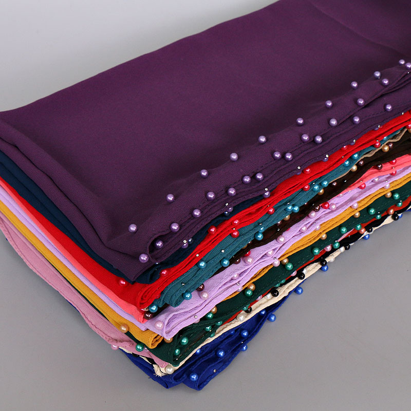 Pure color pearl chiffon headscarf