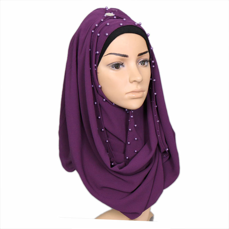 Pure color pearl chiffon headscarf