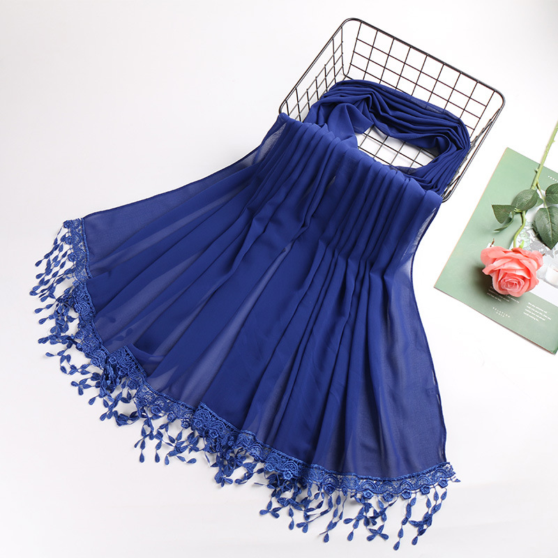 Pearl chiffon fringed lady scarf