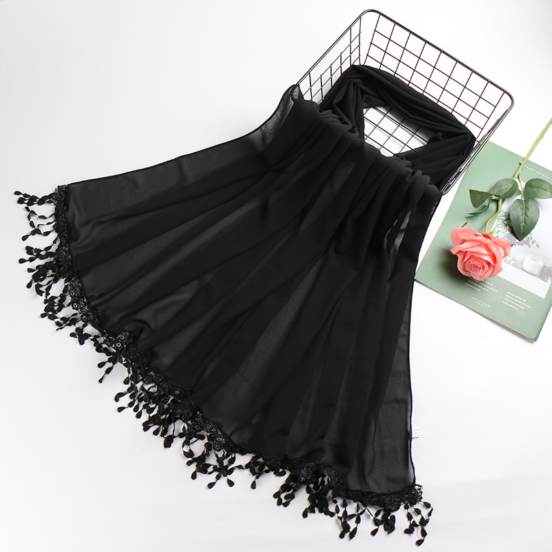 Pearl chiffon fringed lady scarf