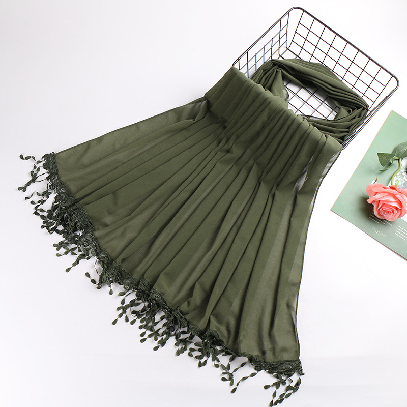 Pearl chiffon fringed lady scarf