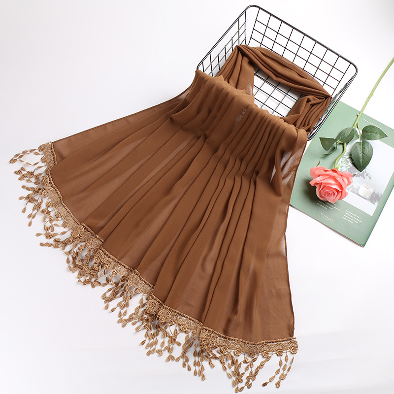 Pearl chiffon fringed lady scarf