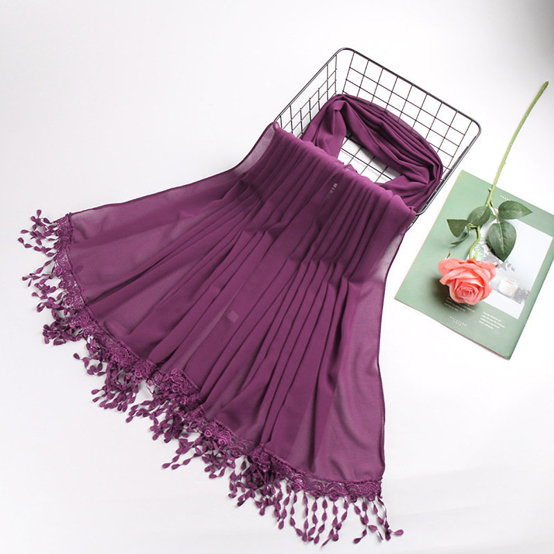 Pearl chiffon fringed lady scarf