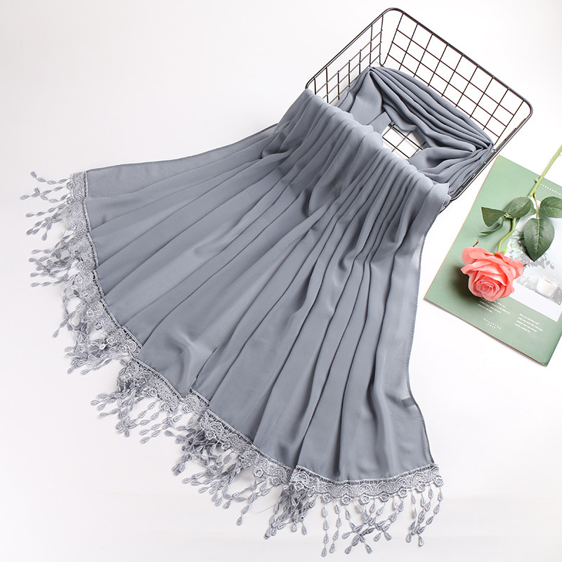 Pearl chiffon fringed lady scarf