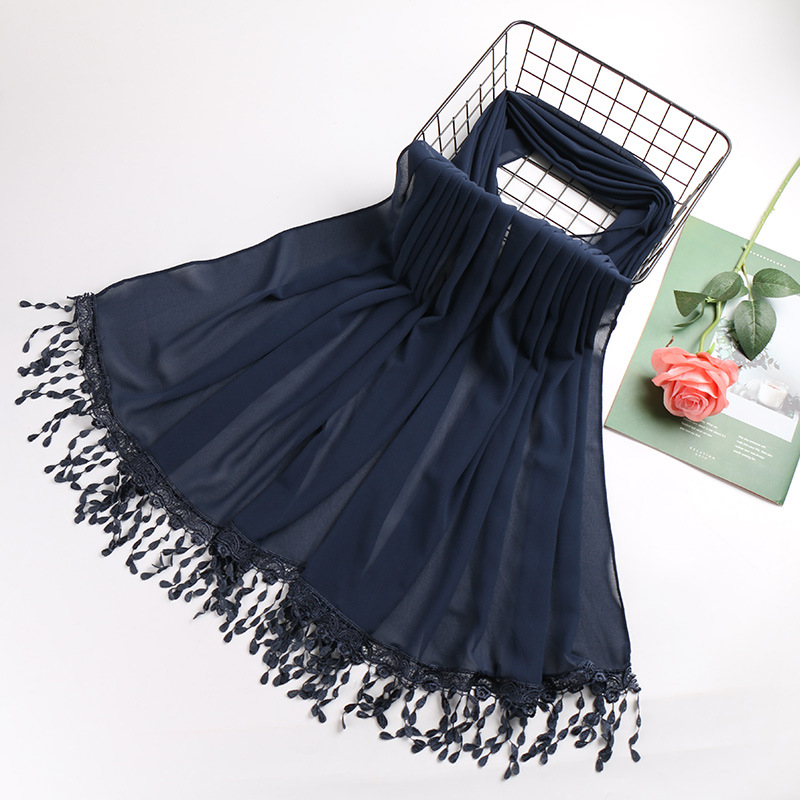 Pearl chiffon fringed lady scarf