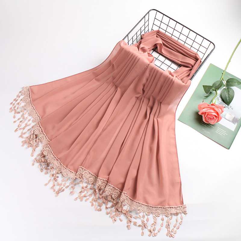 Pearl chiffon fringed lady scarf