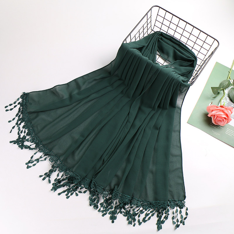 Pearl chiffon fringed lady scarf
