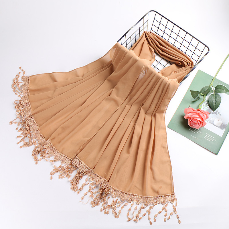Pearl chiffon fringed lady scarf