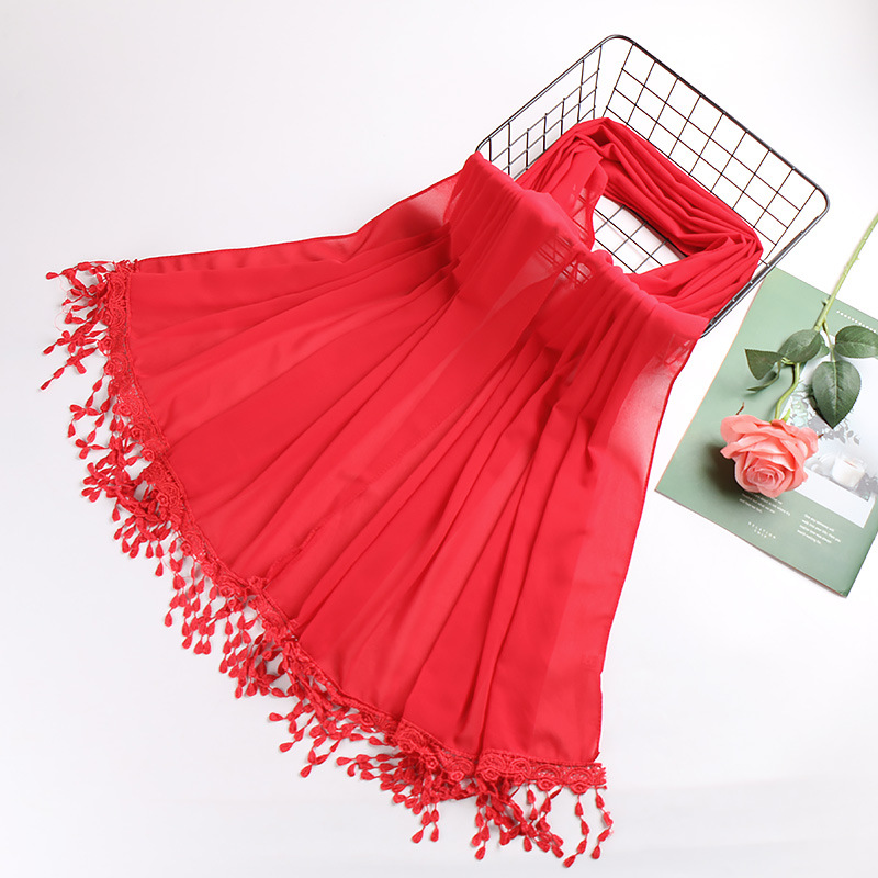Pearl chiffon fringed lady scarf