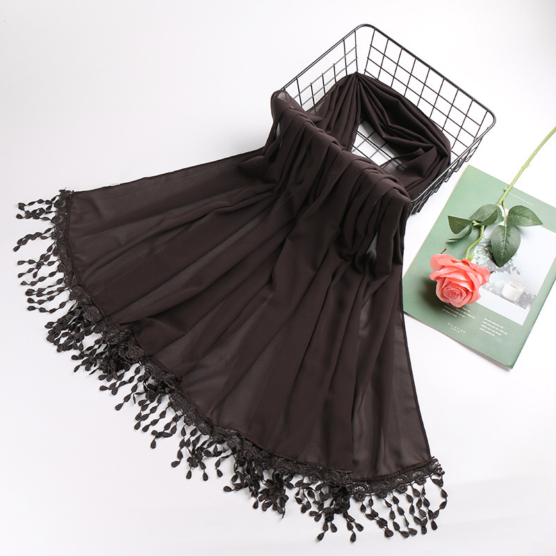 Pearl chiffon fringed lady scarf