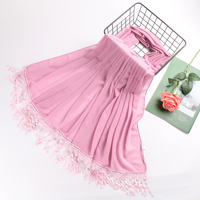 Pearl chiffon fringed lady scarf