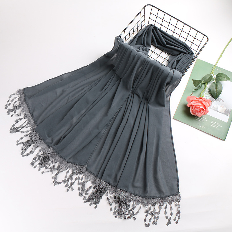 Pearl chiffon fringed lady scarf