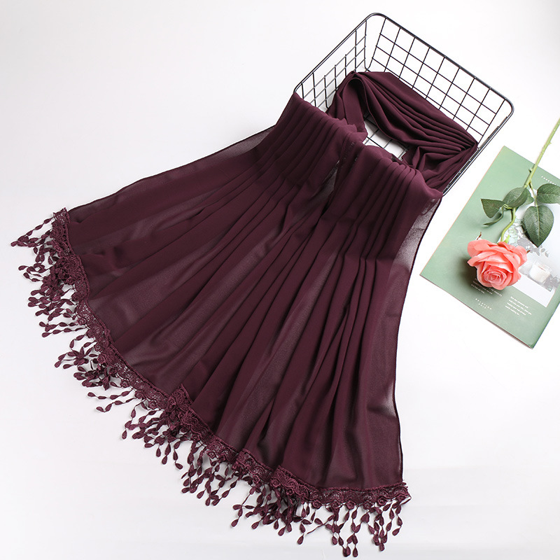 Pearl chiffon fringed lady scarf