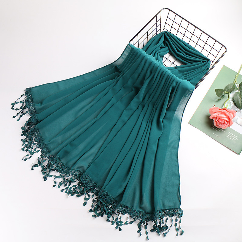Pearl chiffon fringed lady scarf