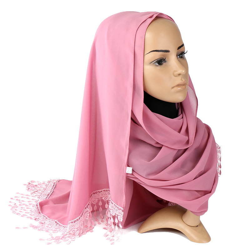 Pearl chiffon fringed lady scarf