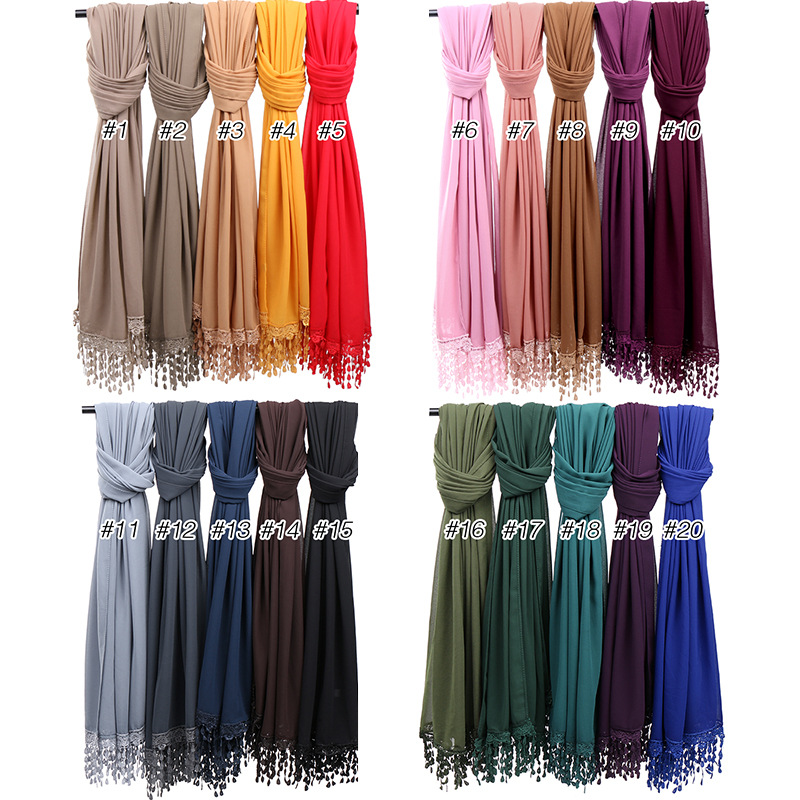 Pearl chiffon fringed lady scarf