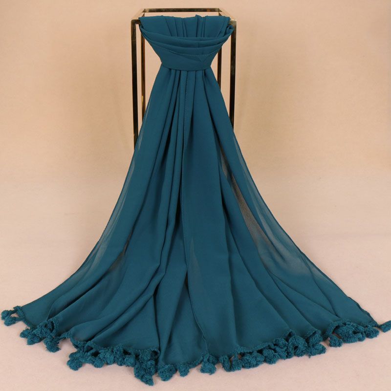 Monochrome fringed pearl chiffon headscarf