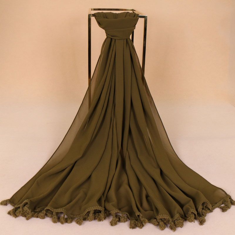 Monochrome fringed pearl chiffon headscarf