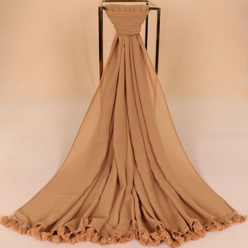 Monochrome fringed pearl chiffon headscarf