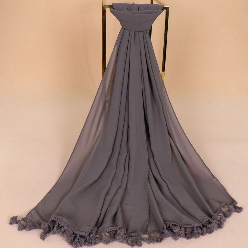 Monochrome fringed pearl chiffon headscarf