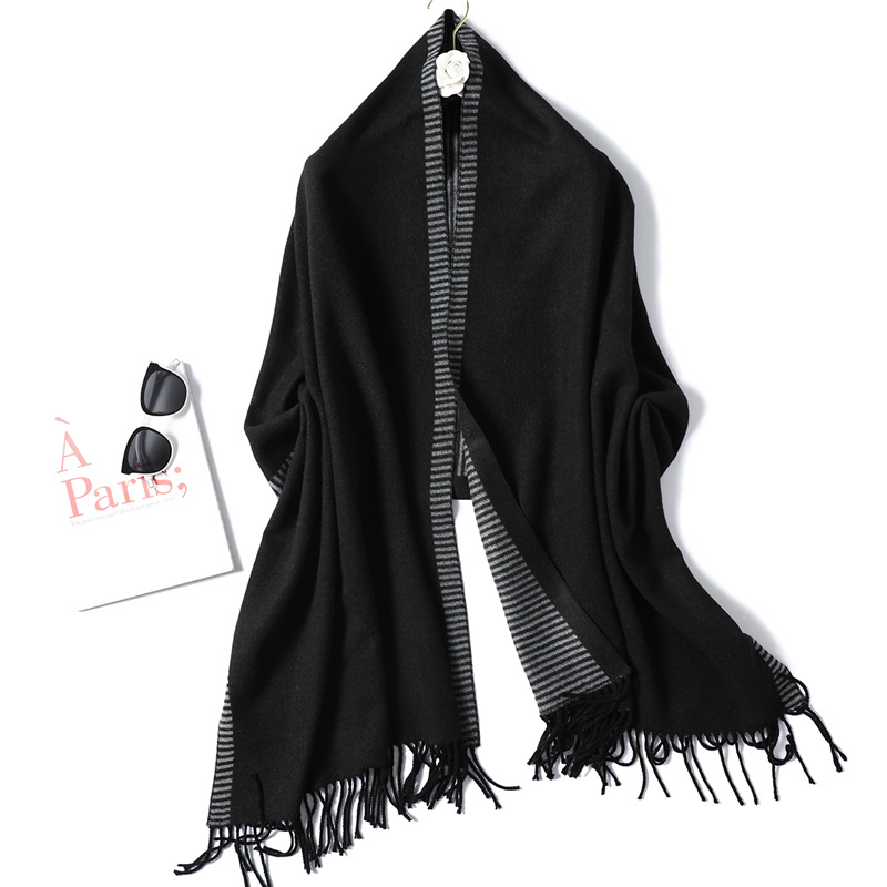 Cashmere fringed striped shawl scarf