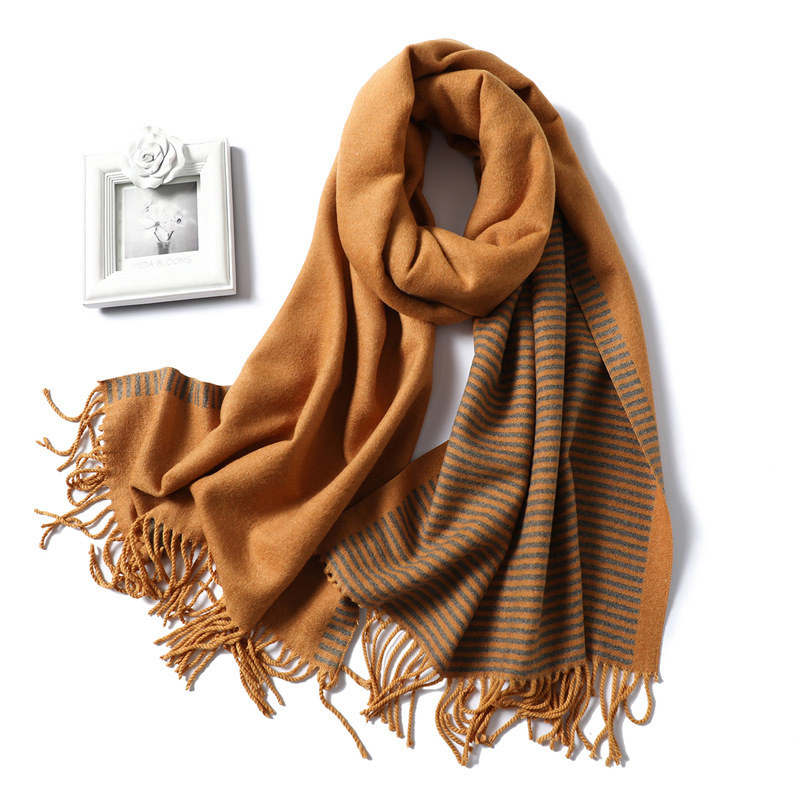 Cashmere fringed striped shawl scarf
