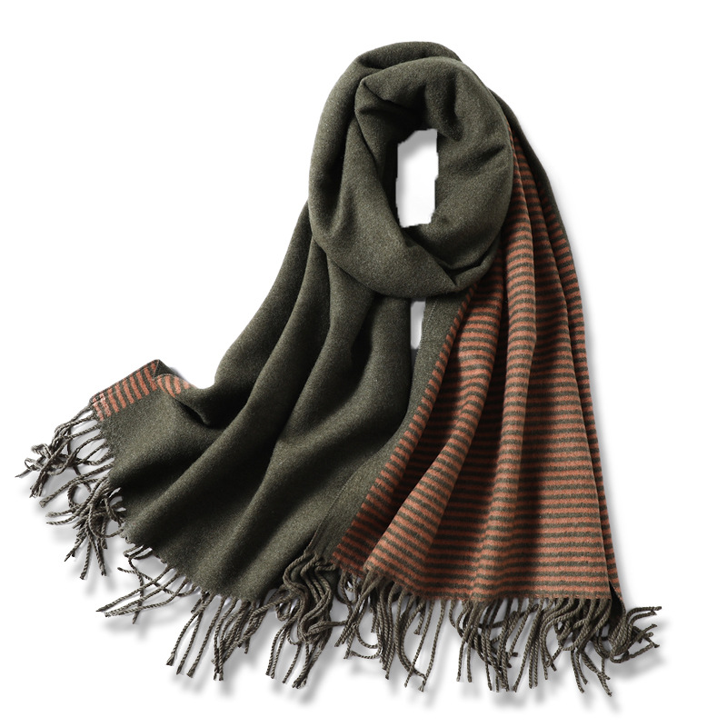 Cashmere fringed striped shawl scarf