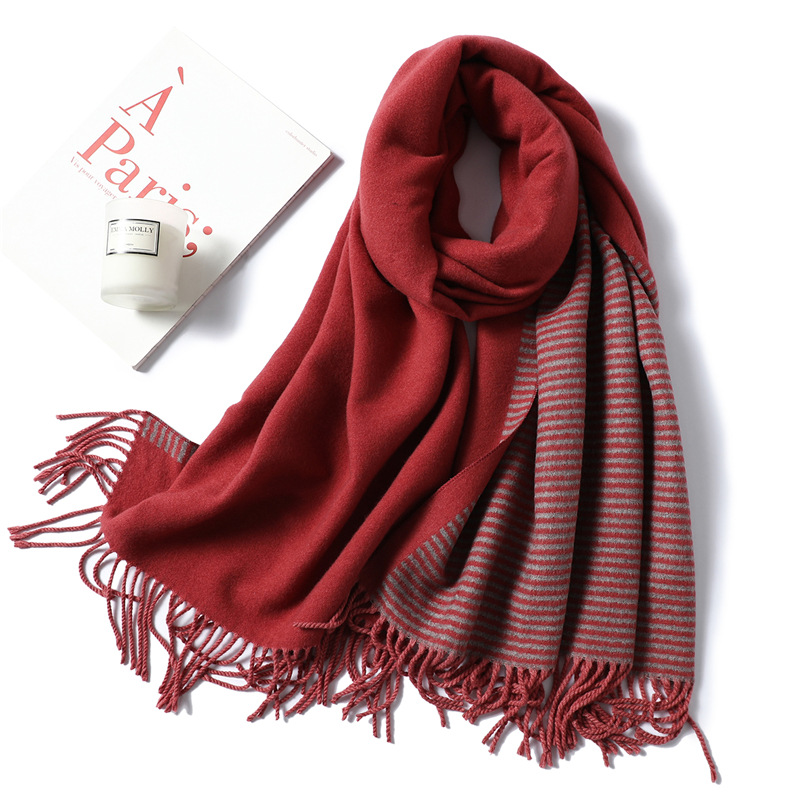 Cashmere fringed striped shawl scarf