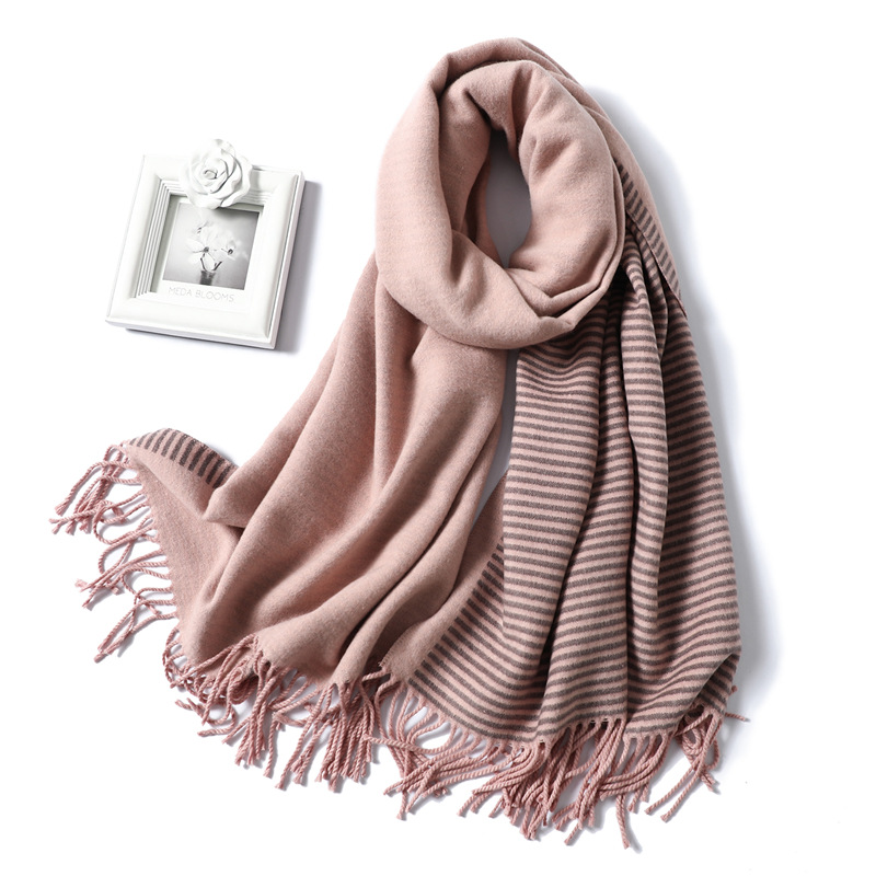 Cashmere fringed striped shawl scarf