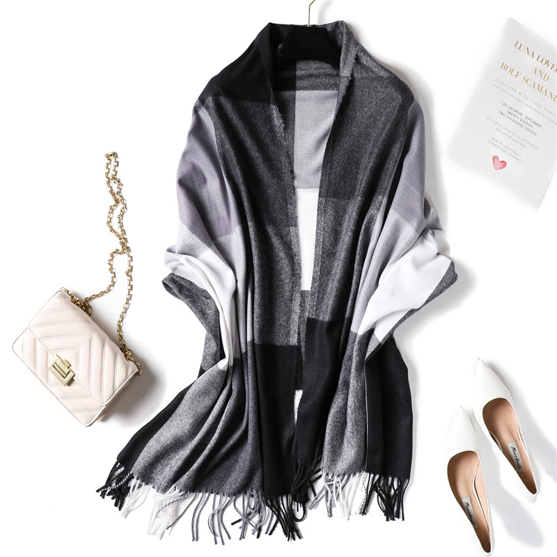 Thick plaid cashmere shawl scarf