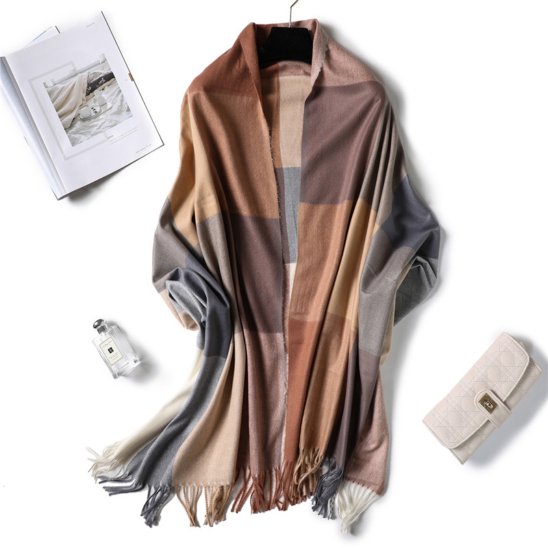 Thick plaid cashmere shawl scarf