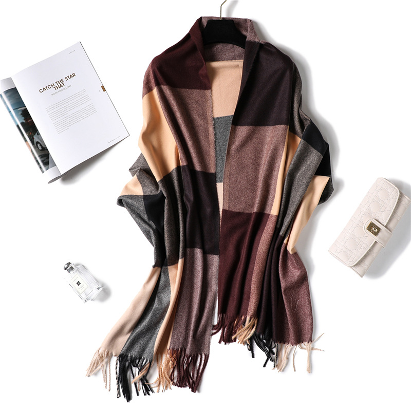 Thick plaid cashmere shawl scarf