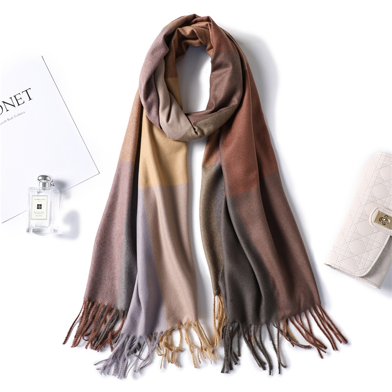 Thick plaid cashmere shawl scarf