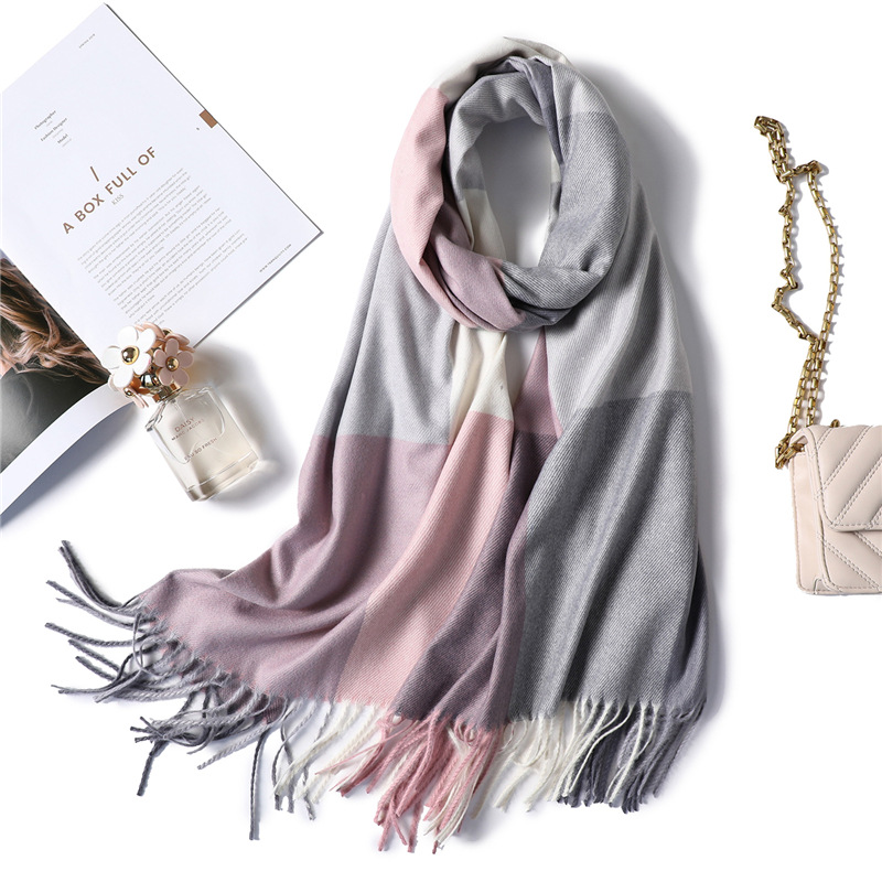 Thick plaid cashmere shawl scarf