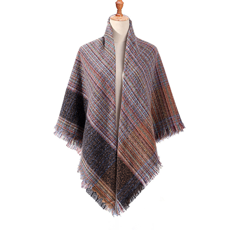 Winter plaid cashmere square scarf