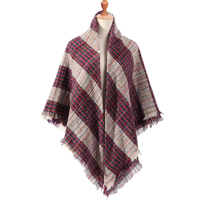 Winter plaid cashmere square scarf