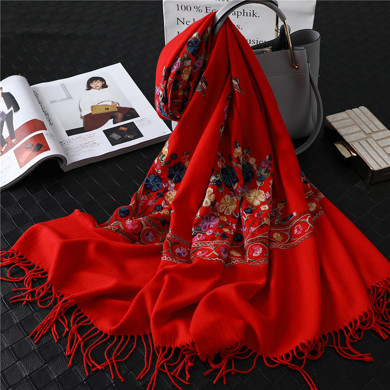 Fringed embroidery floral scarf wholesale