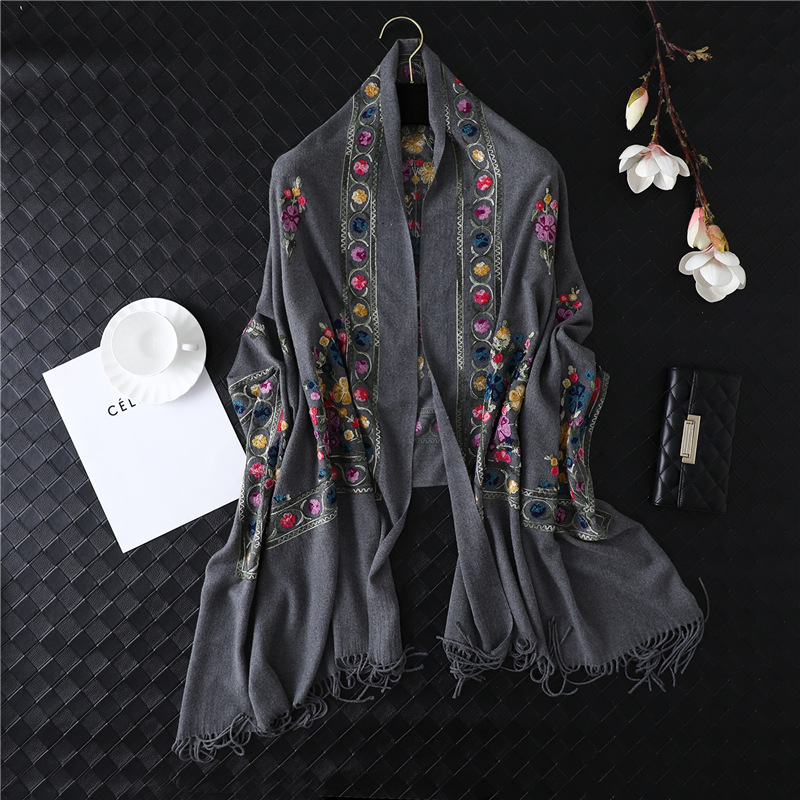 Fringed embroidery floral scarf wholesale