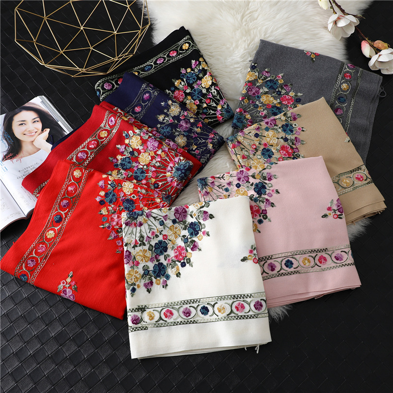 Fringed embroidery floral scarf wholesale