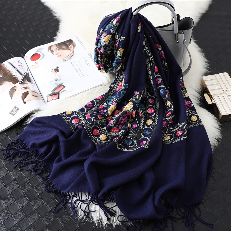 Fringed embroidery floral scarf wholesale