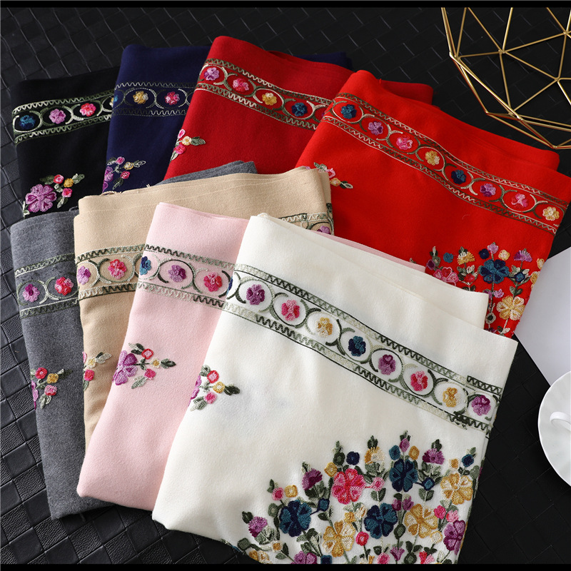 Fringed embroidery floral scarf wholesale